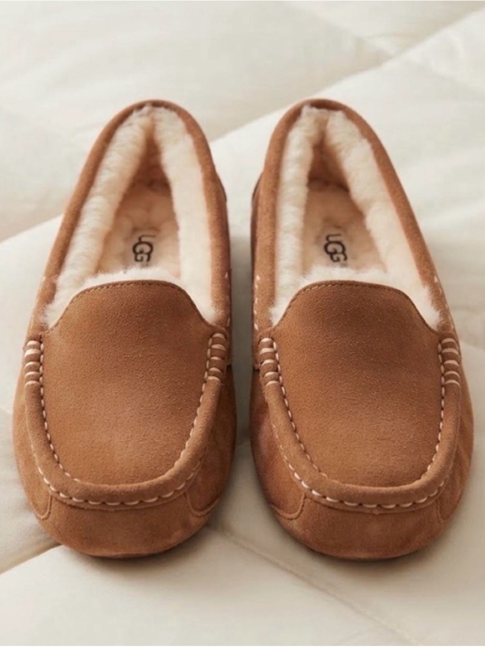 UGG Chestnut Suede Shearling-Lined Women's Moccasin Slippers
